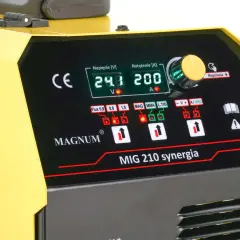 Panel sterowania spawarki Magnum MIG 210 synergia z wyświetlaczem napięcia 29.9V i natężenia 200A.