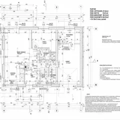 Rysunek techniczny przedstawia rzut parteru z wymiarami, oznaczeniami pomieszczeń (kuchnia, salon, garaż) i detalami konstrukcyjnymi.