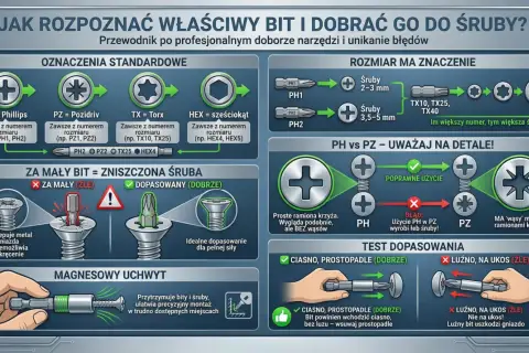 Rodzaje śrubokrętów: Phillips, Pozidriv, Torx, sześciokąt. Poradnik doboru bitów do śrub, unikanie błędów i dopasowanie.